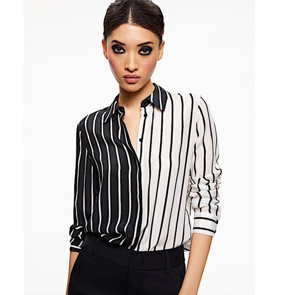 Willa Colorblock Stripe Silk Button-Up Shirt Alice + Olivia - Picture 3 of 12